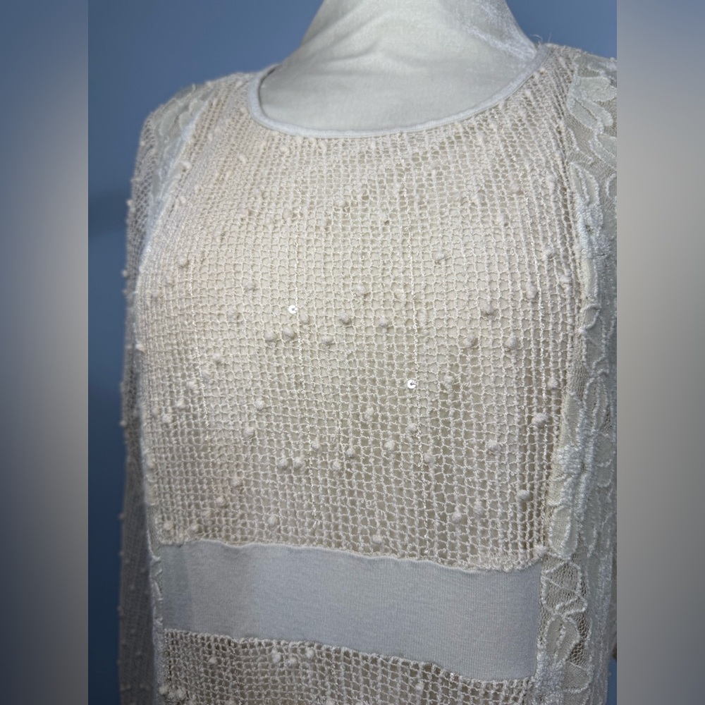 Tantrums Cream Crochet Sequin Tunic Blouse Boho - Picture 3 of 7